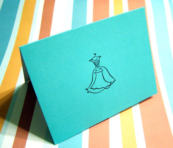 Wedding Dress Card - Tiffany Blue, Will you be my Bridesmaid, Blank inside, Thank You Card, Invitation