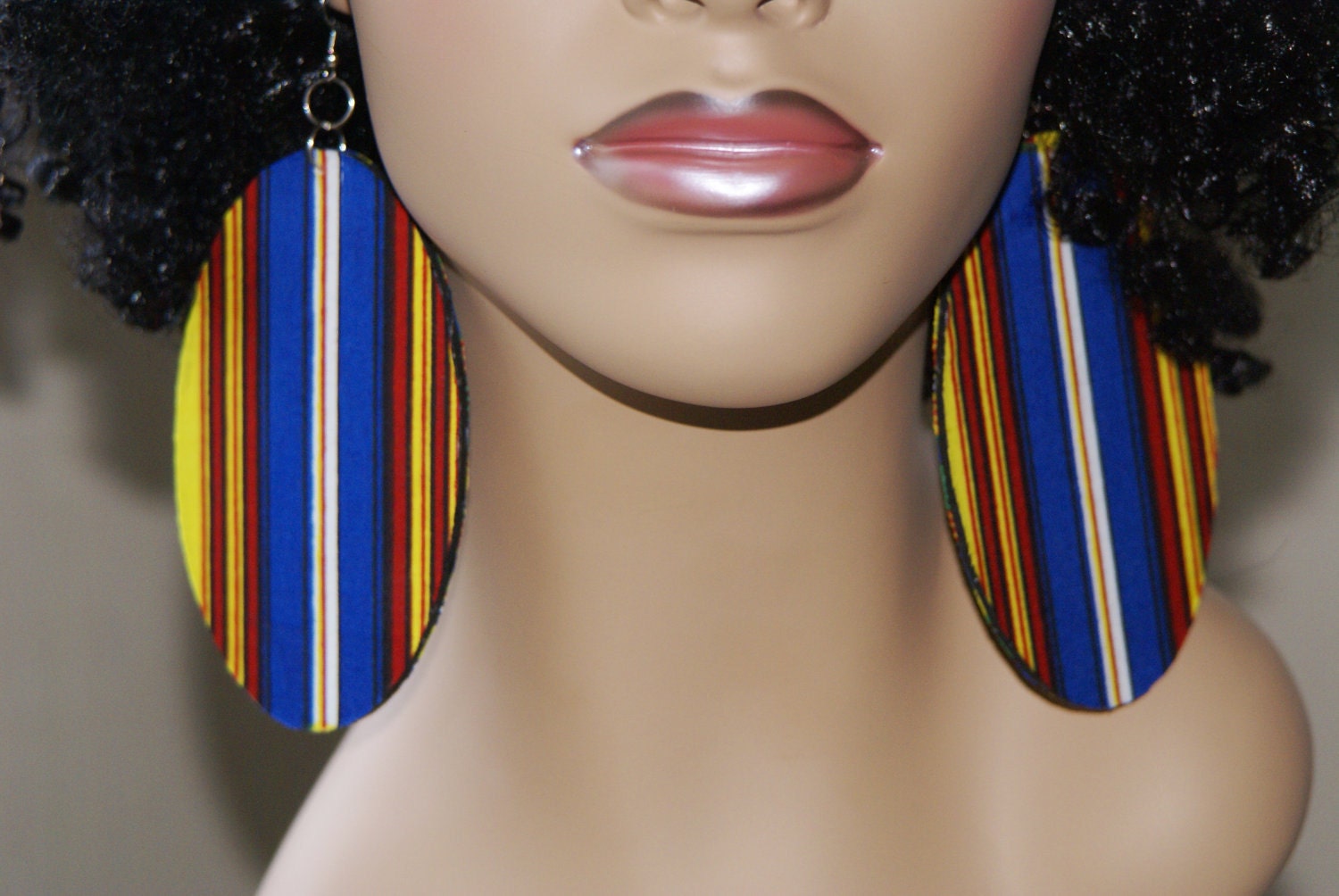 Large Fabric Covered Earrings- Stripes