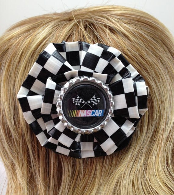 Items similar to NASCAR Checkered Flag Duct Tape Hair Clip Hair Bow