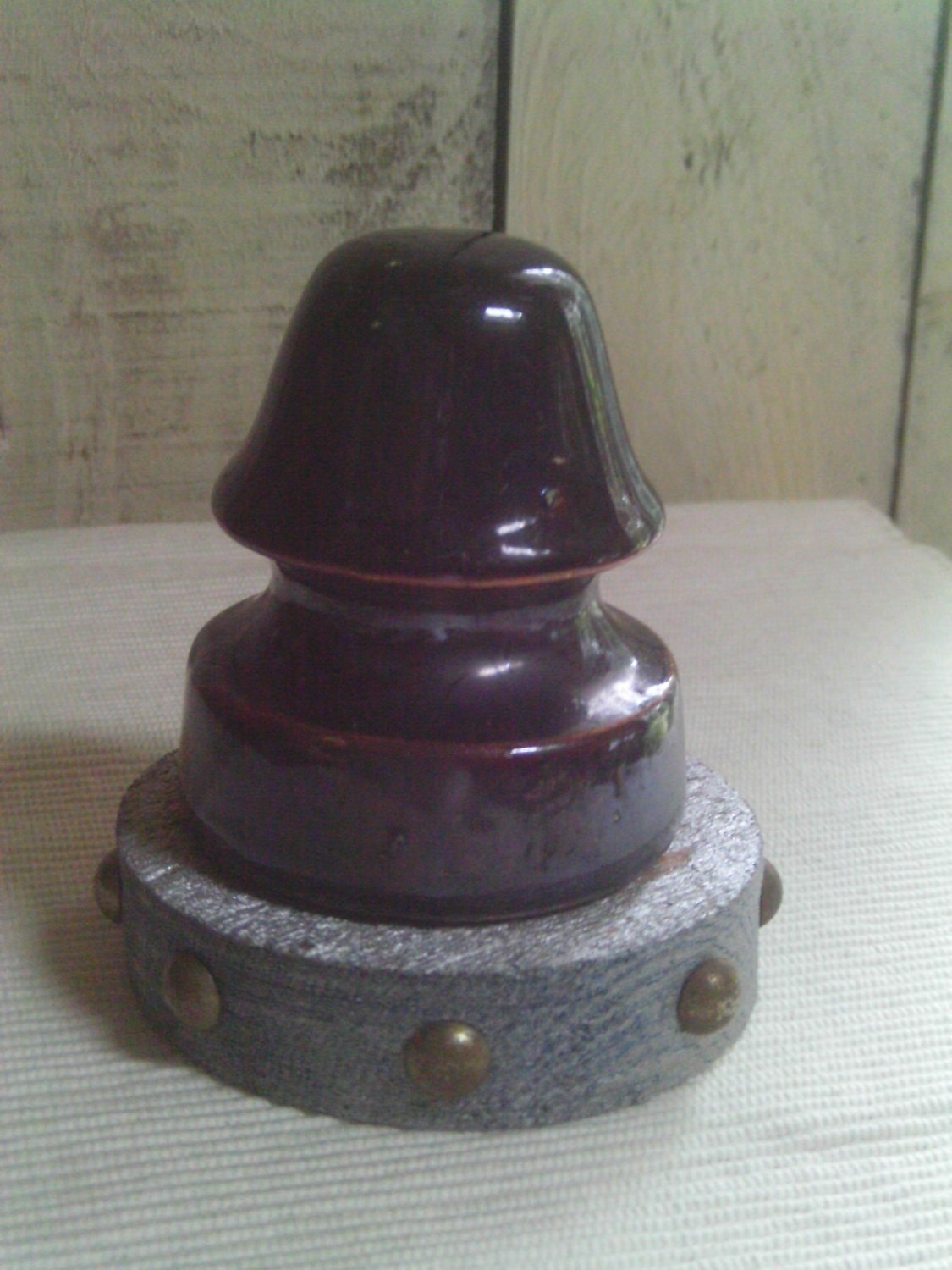 Sale Decor, Vintage Office or Home Paper Weight, Decor or Accessory, Eclectic Decor ,Vintage Electric Insulator , Custom Wood Base