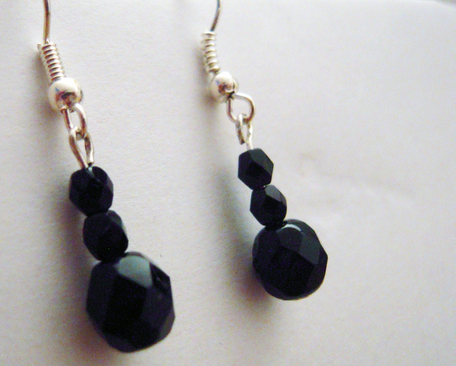 Black dangle earrings - shiny, cut glass, crystal, black earrings