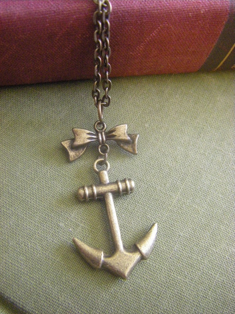Bow and Anchor Necklace brass anchor necklace nautical sailor navy