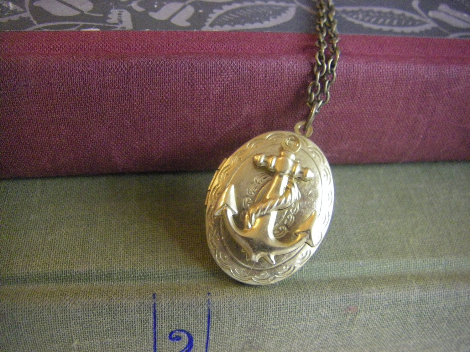 Vintage Sailor Anchor Locket  Necklace