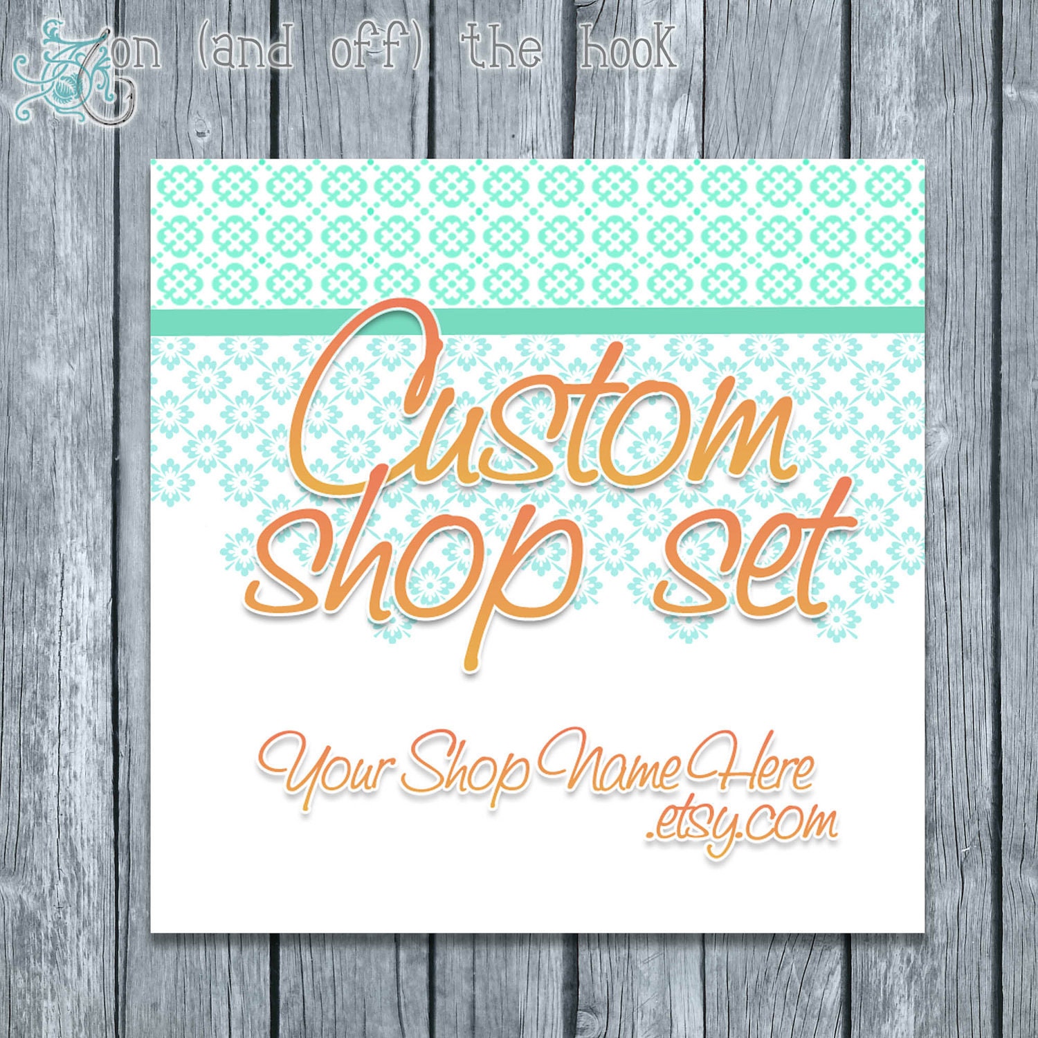 premade etsy shop set - AQUA LATTICES - customized