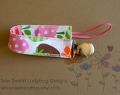 Soothie Fabric Pacifier Clip in Robert Kaufman Fabric Ann Kelle Metro Market Strawberries Girl Pacifier Clip Ready to ship