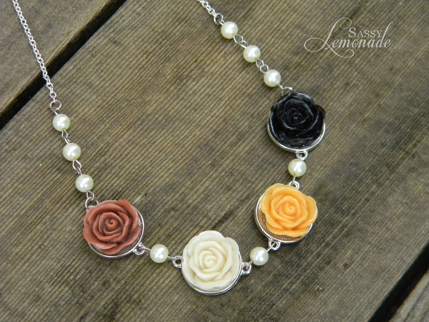 Sienna's Garden of Roses and Pearl Necklace by Sassy Lemonade
