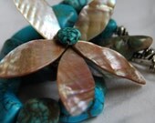 Island Girl - Blue Lagoon.  Necklace with Large Turquoise Magnesite Nuggets and Shell Flower