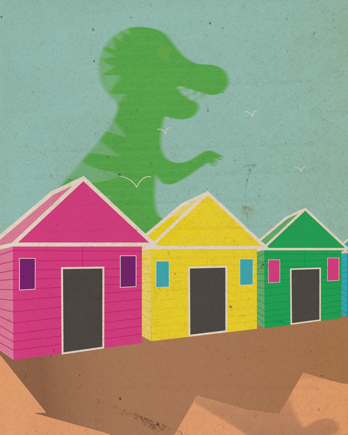 Room Art, Wall Art Decor, Beach House 8x10: T Rex Dinosaur Print