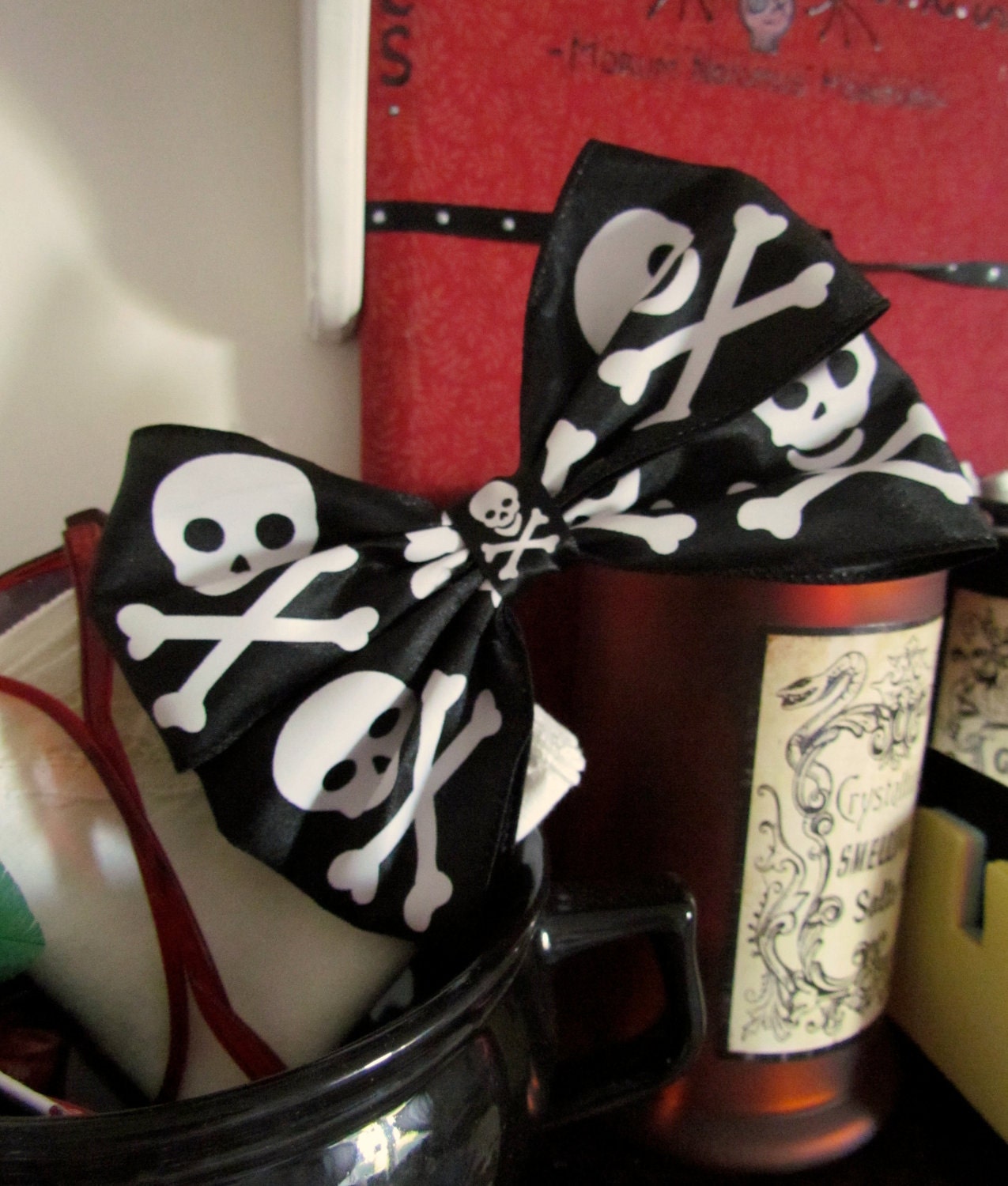 Large Skull and Crossbones Bow Clip