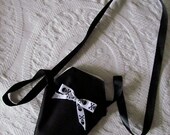Small Coffin Zipper Purse with Bow Embellishment and Ribbon Strap