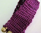 Crochet Bracelet in Purple Cotton with Gold Filigree Buttons