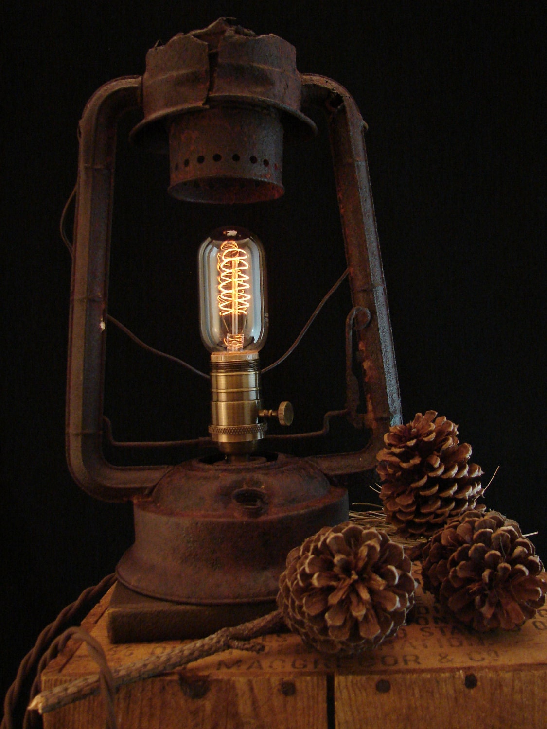 Deconstructed Vintage Rusty Dietz Lantern Lamp