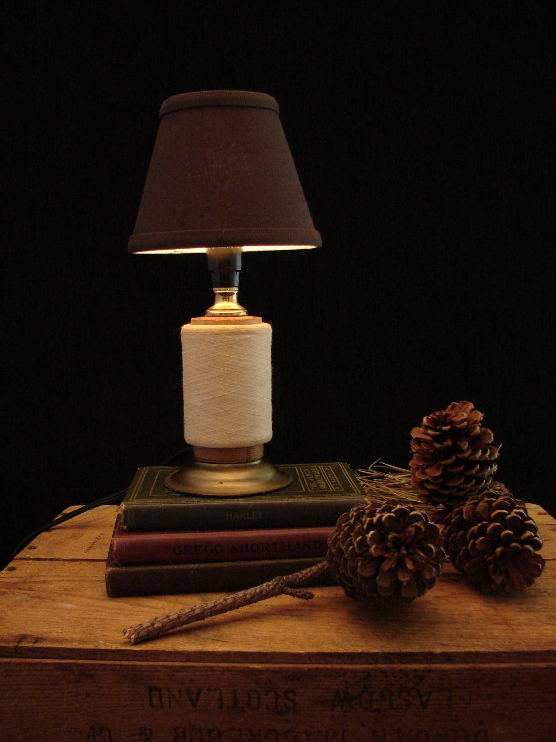 RESERVED / NOT AVAILABLE Upcycled Vintage Textile Mill Thread Spool Lamp