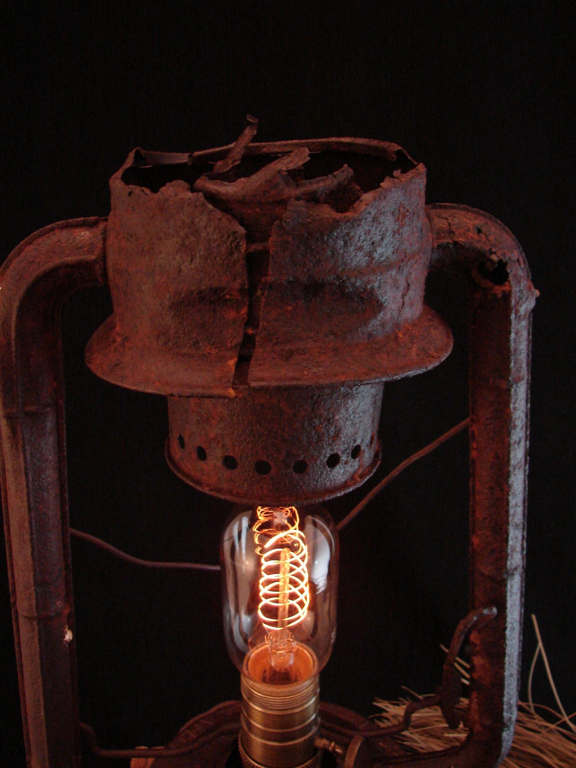 Deconstructed Vintage Rusty Dietz Lantern Lamp