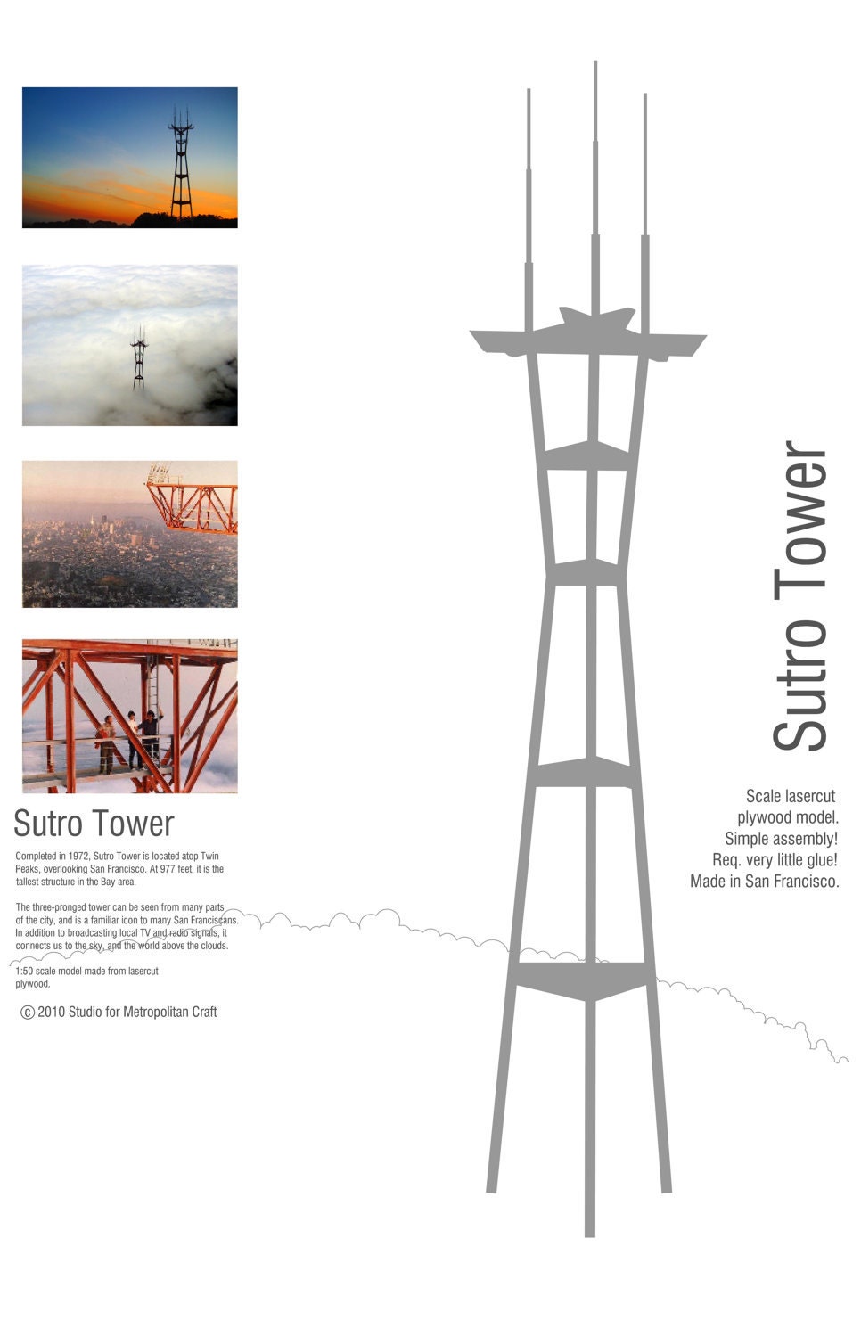 Sutro Tower Model in Birch Plywood