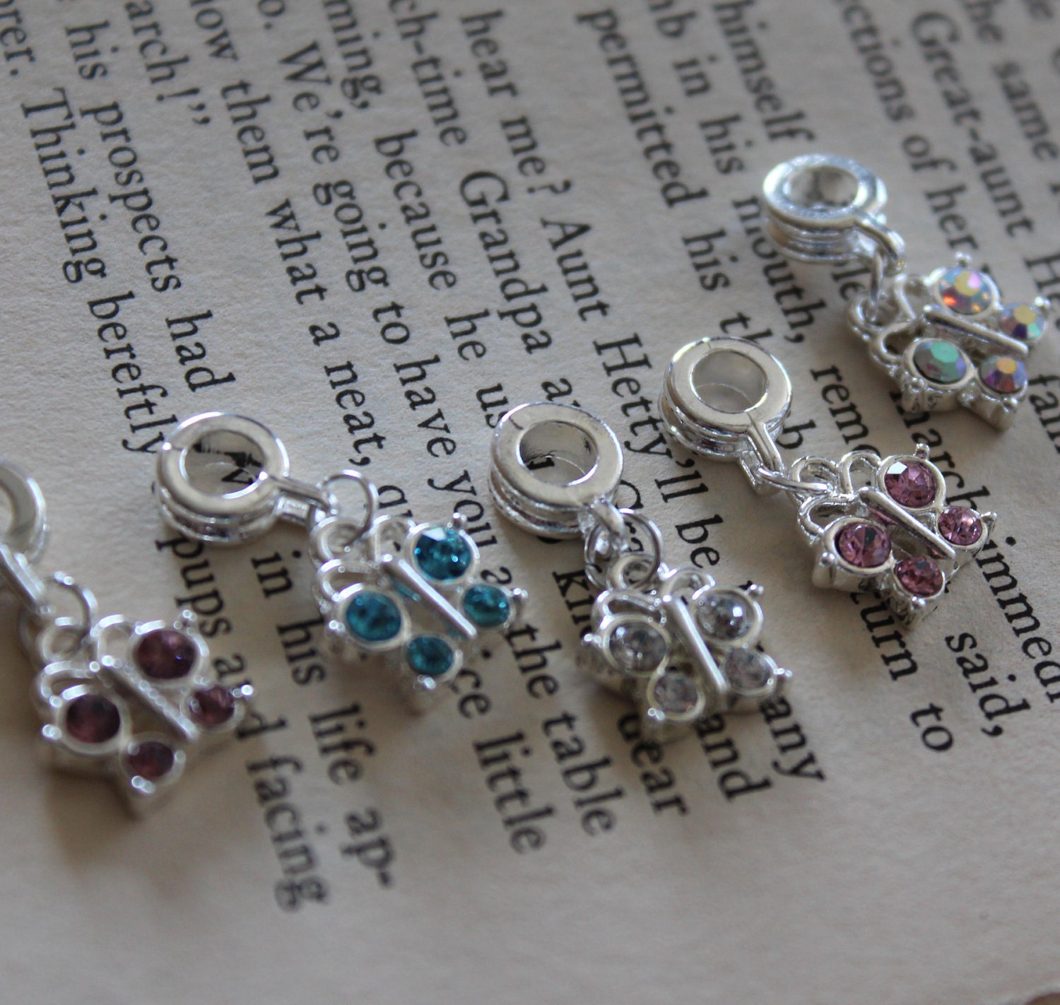 10pcs Silver Rhinestone Butterfly Charm Dangle Bead 26x12mm- Ships Immediately from California - SC209