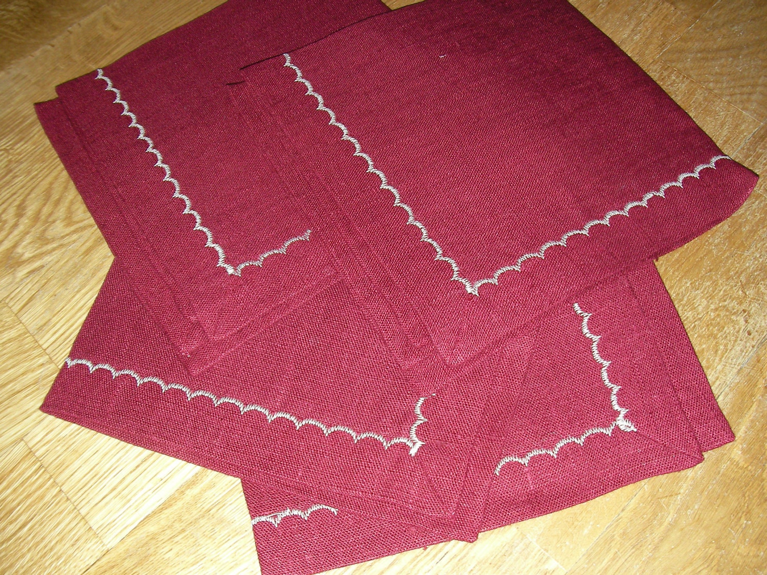 Linen NAPKINs Set Christmas Natural Organic 100% Flax embroidery New - ECO Friendly