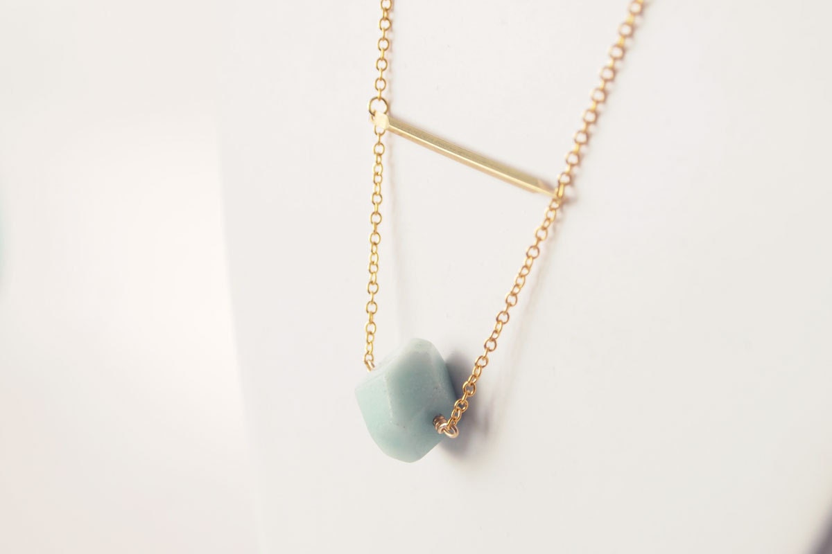 SPRING SALE Delicate Everyday Necklace : Faceted Amazonite on a Brass Bar - Bridesmaid Jewelry, Gifts for her