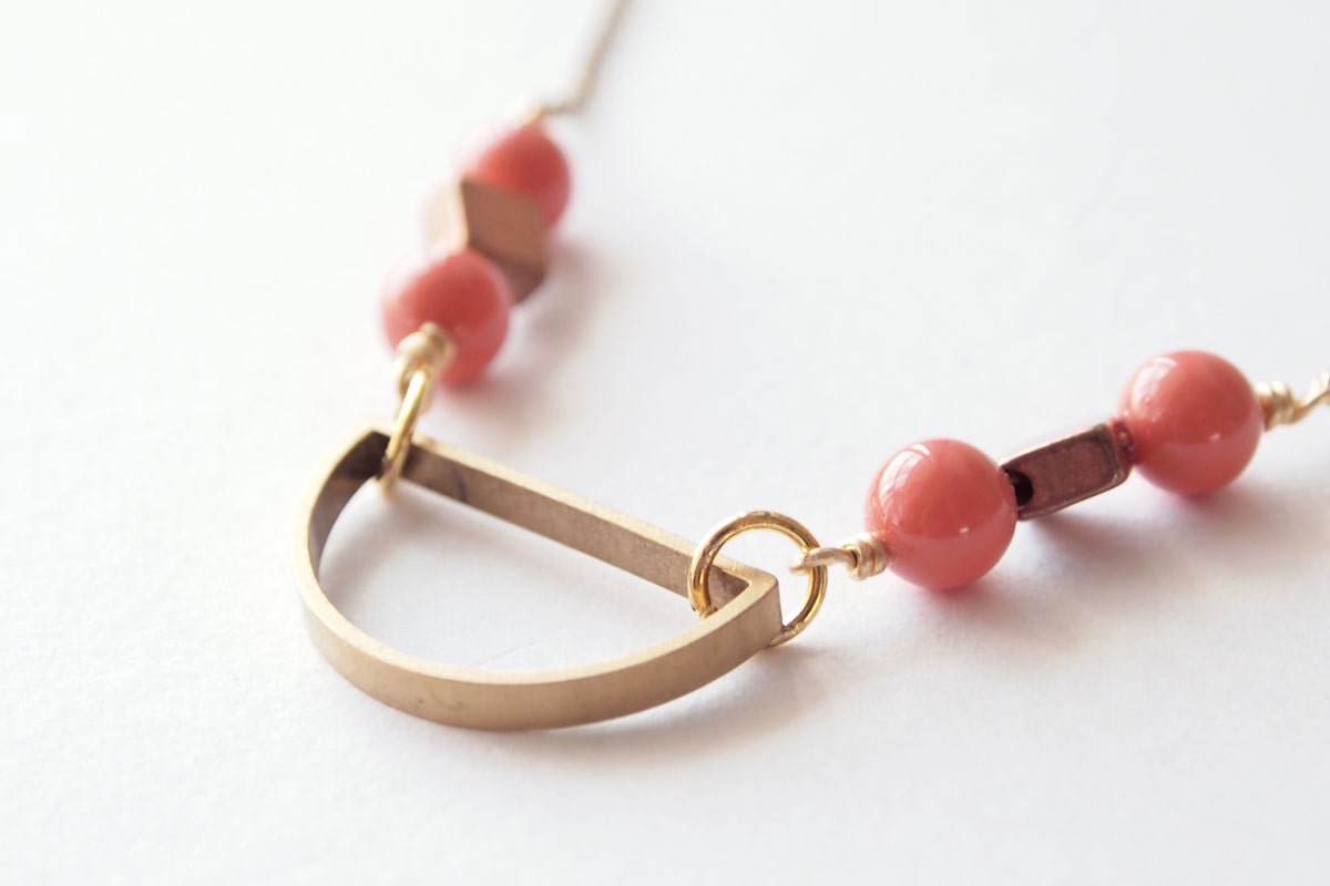SPRING SALE Everyday Necklace - Pink Coral Swarovski with a Geometric Twist