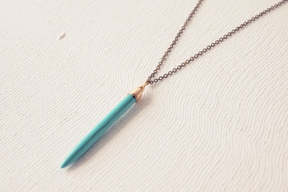 Turquoise Necklace : Spring Jewelry - Wired Turquoise Howlite Single Spike