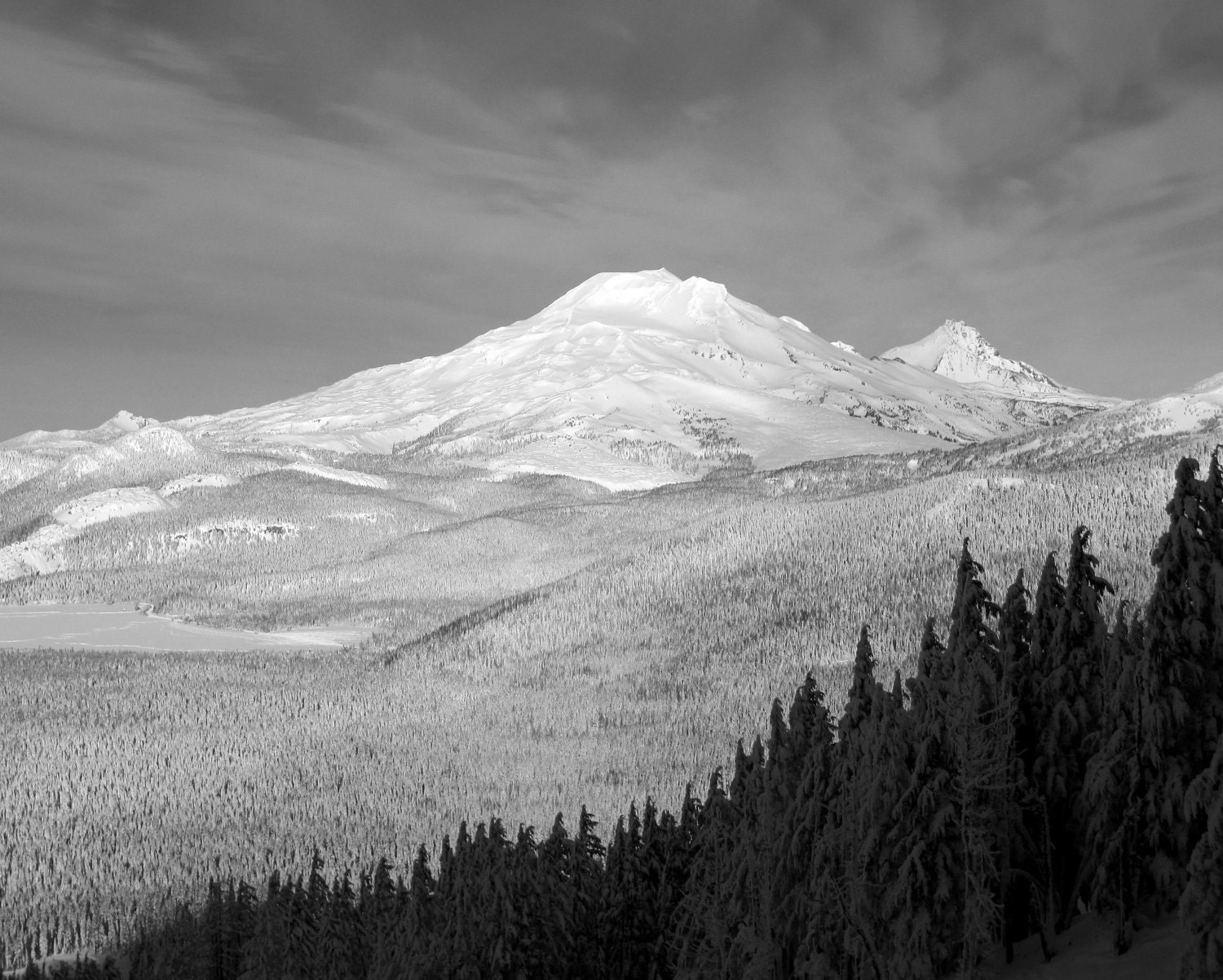 Print Black and White Winter Mountain Skiing Photograph 8X10 Mt. Bachelor Landscape Fine Art