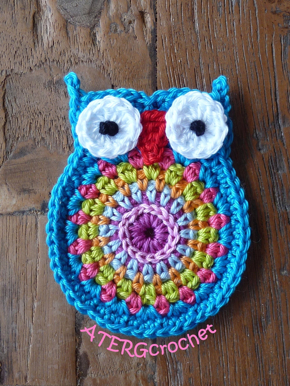 Crochet owl application 'turquoise' ..... (this is not a pattern) .....