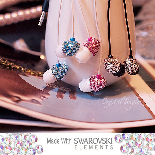 Sparkle Princess Pink Swarovski Crystal Earphone Headphone Earbuds for iPhone iPod iPad or Any 3.5mm Plug