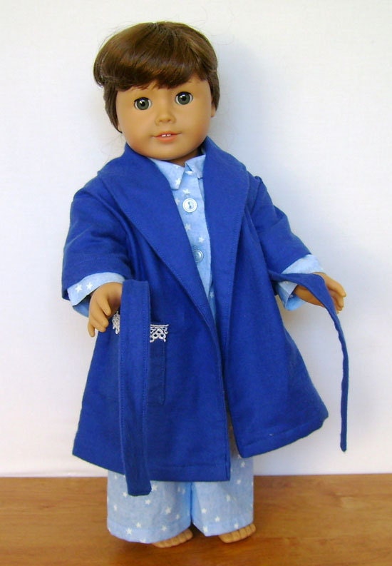 American Girl 18 inch Doll Blue Cotton Pajamas Royal Blue Flannel Robe