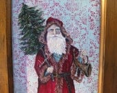 Santa, Christmas Decoration Vintage Santa Painting Old World Santa Holiday Decor Framed Christmas Print, 11 3/4 x 19"