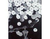 Original Drawing in Printers Ink: Bat on Art Nouveau Landscape 23" x 15"