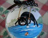 Swinging Cat Gift, Original Whimsical Hand Painted Personalized Custom Ornament Cat-Kitten Painting Decor