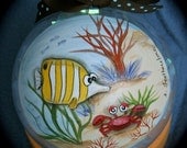 Hand Painted Original Art Whimsical Saltwater Fish Crab Ornament Gift Decor Easter Gift