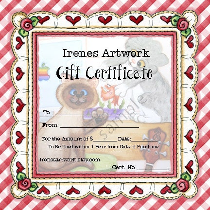 Gift Certificate Hand Painted Whimsical Original Art Custom Painting, Featuring Your Pet - Dog Cat Animals Pet Portrait