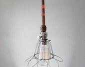 Industrial MEGABLAST ORANGE Cage Light - Edison Bulb Pendant Light Fixture, Black Cord, Plug-in