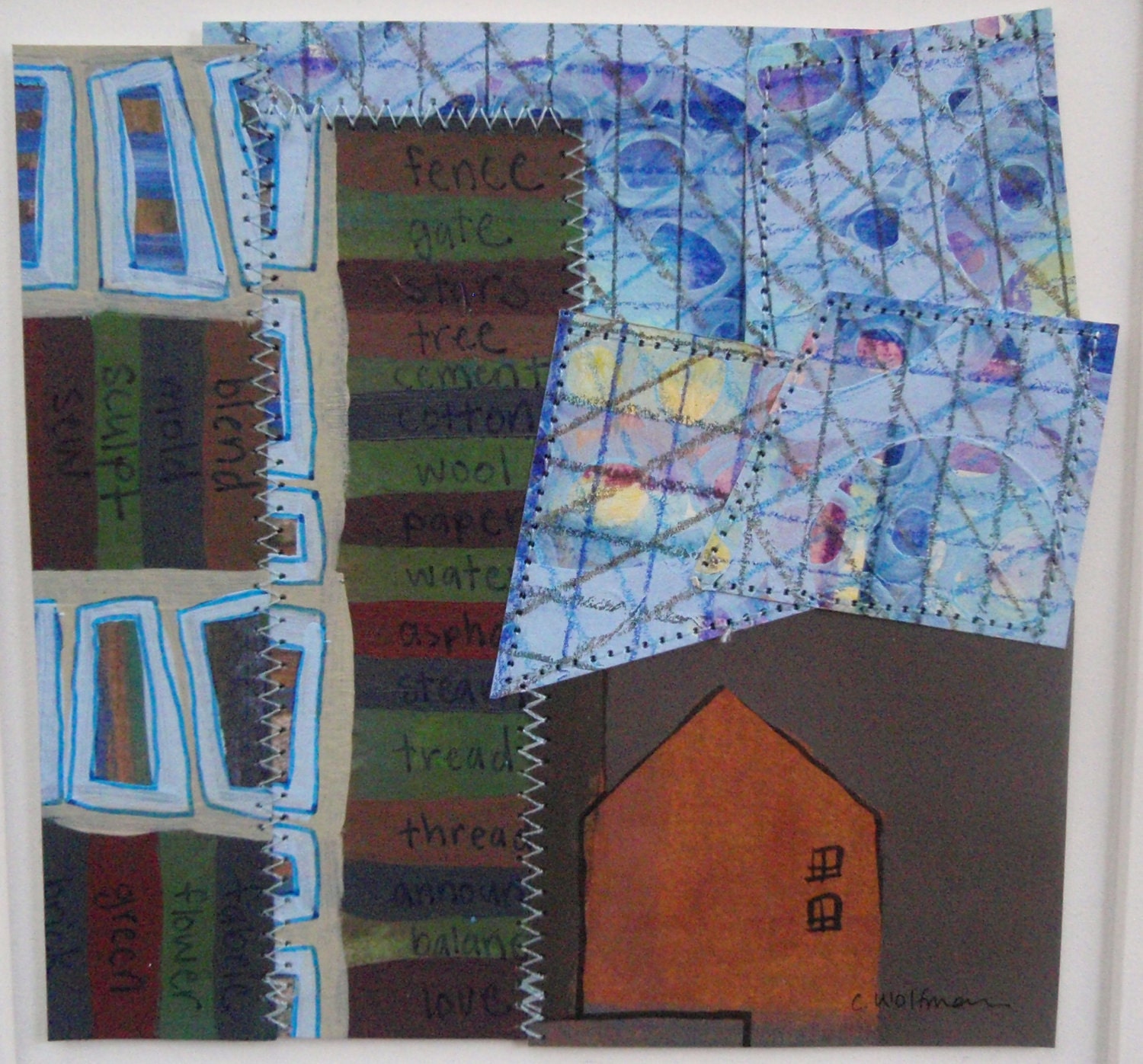 Original Quilt Painting 5"x5" titled Grounded Home Living Sky