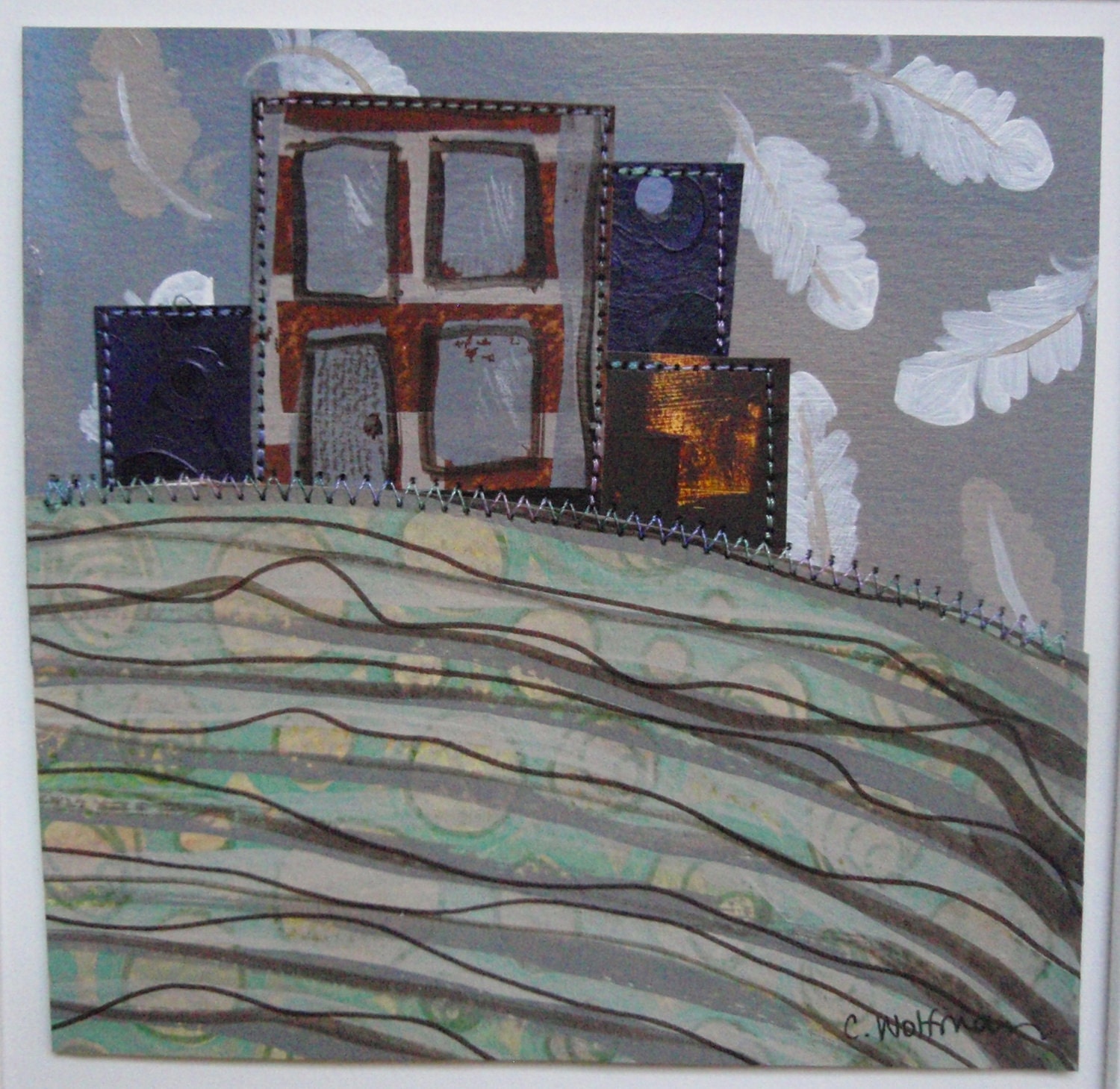 Original Quilt Painting 5"x5" titled Cluster of Homes