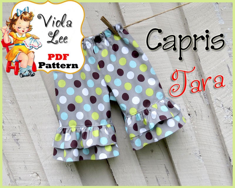 Tara... Girl's Ruffled Capris & Ruffled Shorts Pattern, Ruffled Pants Pattern. INSTANT DOWNLOAD. Boutique pdf Pattern in 18/24mo to girl's 8