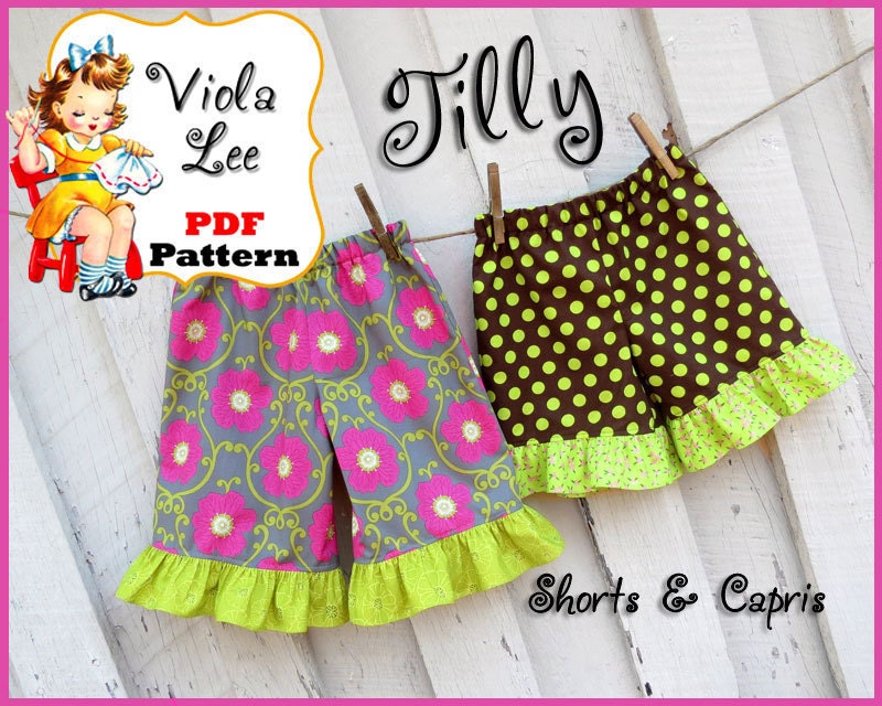 Tilly...Girl's Ruffled Shorts Pattern, Ruffled Capris Pattern. Boutique style Shorts Pattern. Toddler Shorts Pattern. INSTANT DOWNLOAD
