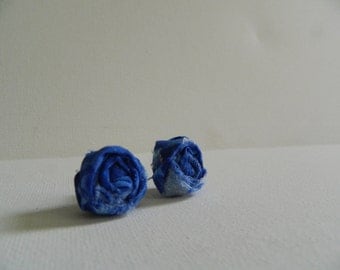 Royal Blue with Stars Fabric Rosette Earrings