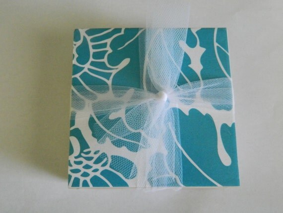 Turquoise Flower Leaf Tile Coasters