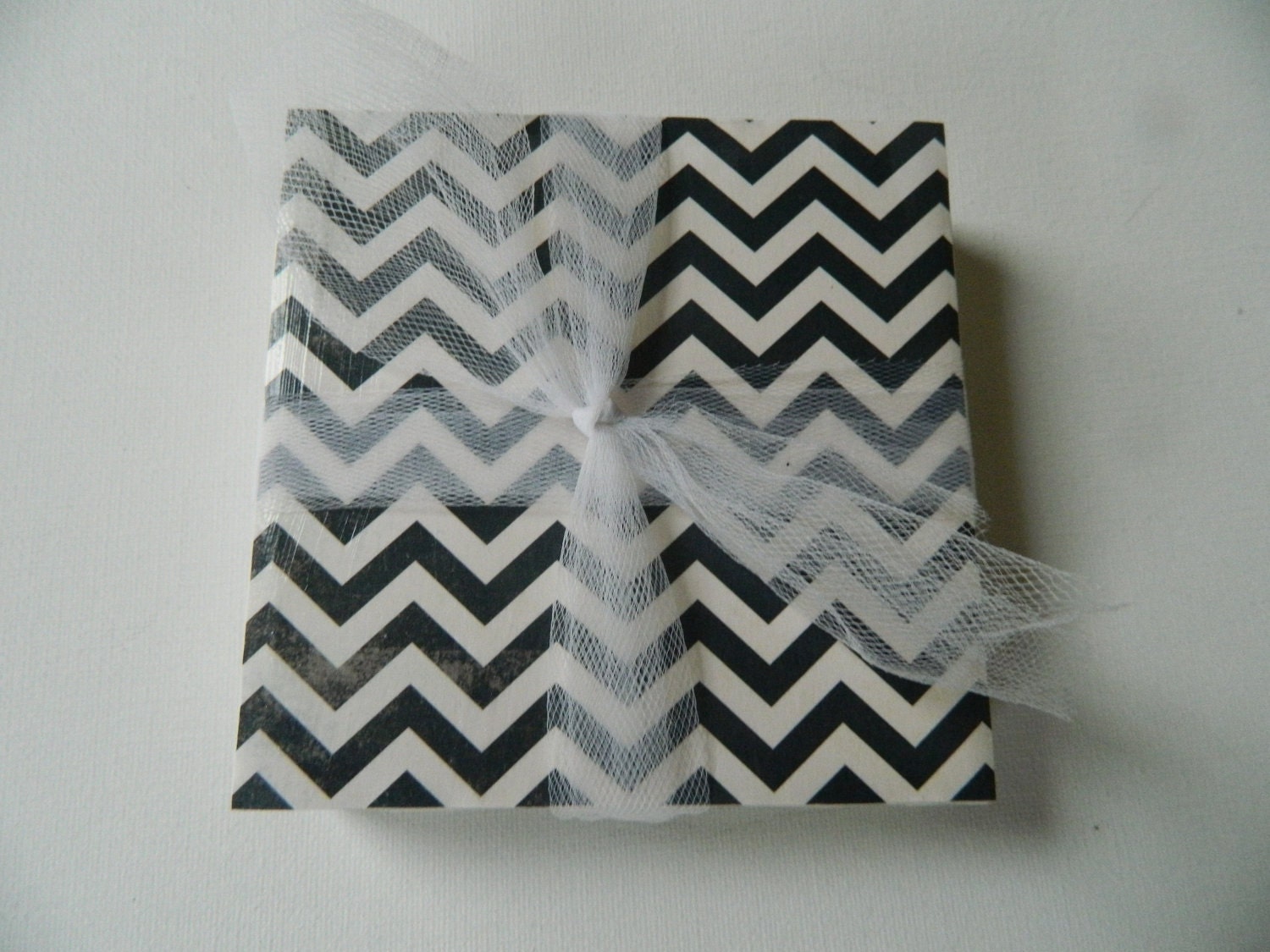 Black and White Chevron Print Tile Coasters
