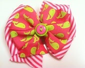 Pink, Hot Pink, Green Whale Print Vineyard Vines Nantucket Button Stacked Boutique Style Ribbon Bow Handmade for PETS Dog Collar Accessory