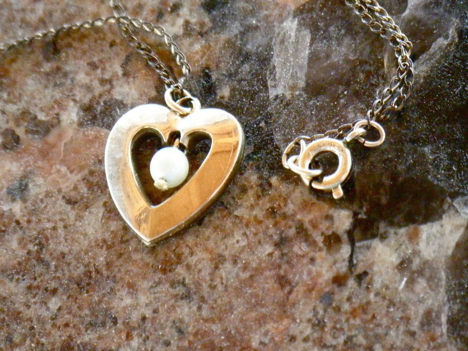 SALE Vintage 12K Gold Necklace dainty open HEART Pearl Chain, 17 inches, romantic gift for women girl's classic Sweet 16 graduation