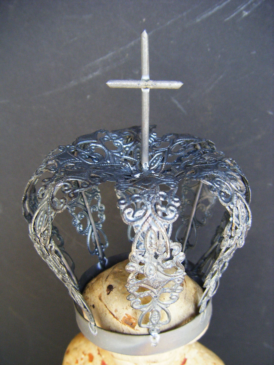 Vintage Santos Crown with Cross, Pressed FiligreeTin, Primitive Folk Art