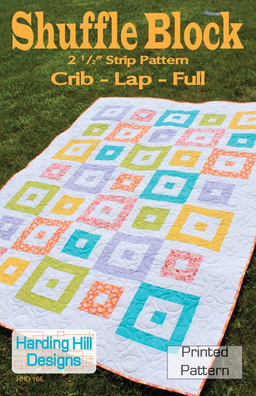 Shuffle Block 2-1/2" Strip Quilt Pattern -  Multiple Sizes -  Crib, Lap, Full  -  Printed Pattern