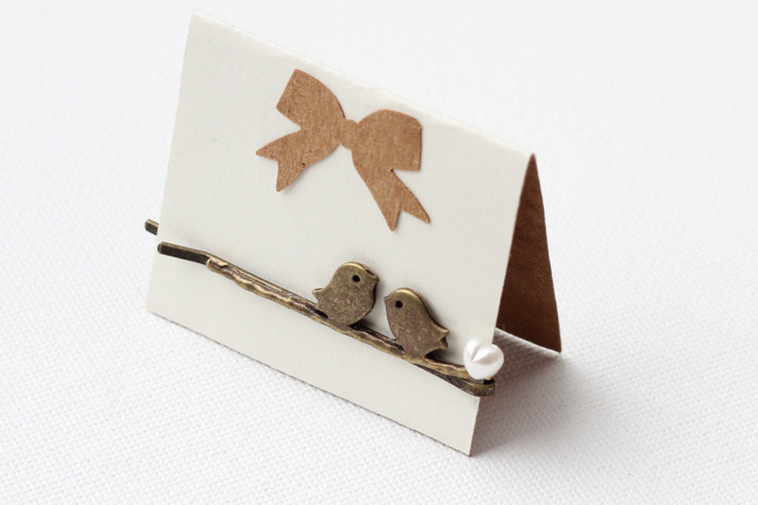 Love Bird hair pin - pearl heart - bridle choice