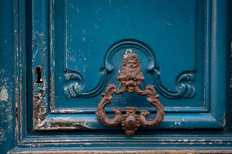 Paris Photo - Echos, Ornate Door Knocker, Architectural Detail Fine Art Photograph, Urban Home Decor