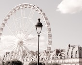 Paris Photo -  Ferris Wheel, Roue de Paris, Classic Black and White Sepia Photograph, Urban Home Decor, Wall Art, French Architecture