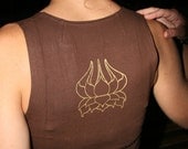 Brown Lotus Vest with black and white mother-of-pearl flower buttons