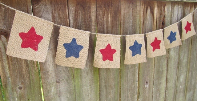 Stars : Sweet Burlap Bunting in red & blue